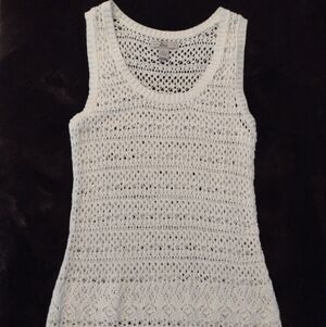 Crochet Tank Top Women's M White Bass 100% Cotton Sleeveless Resort Beach